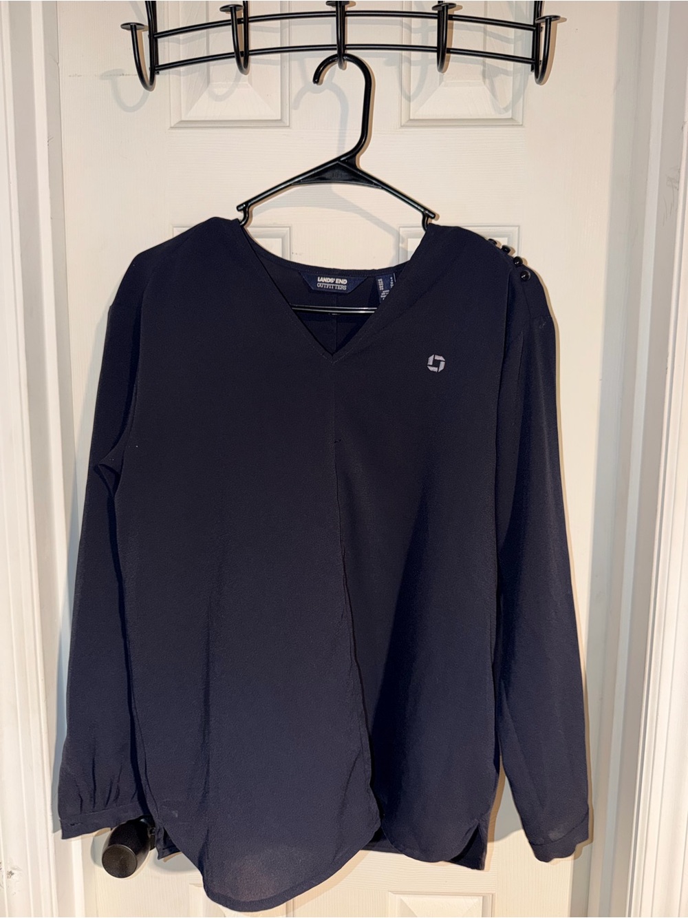 Lands' End Navy V-Neck Button-Shoulder Sweater